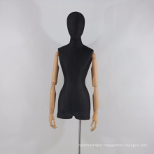 Female Half Body Velvet Mannequin With Wooden Arms